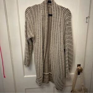 Pink Rose Textured Knit Cardigan - Cream and Brown